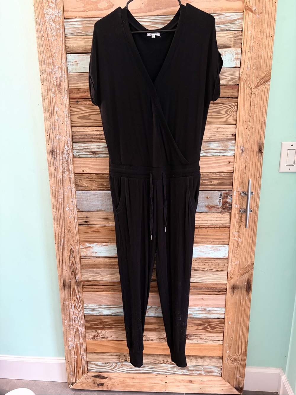 Z Supply Wrap Front Jumpsuit Black XS Jogger Drawstring